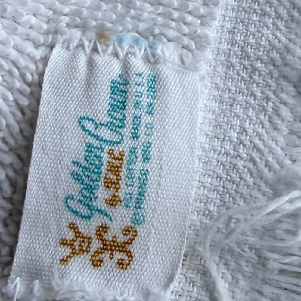 Vintage Floral Hand Towel and Washcloth Set 3pc Retro 70s Cotton Fringed